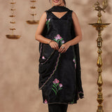 Black Organza Floral Painted Kurti Set