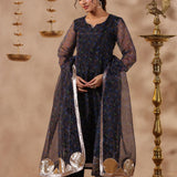 Black Organza Floral Printed Kurti Set