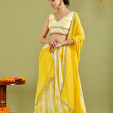 Egg Shell White Silk Tie-Dye Printed Lehenga Set