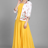 Yellow Georgette Long Kurti With Jacket