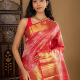 Bright Pink Floral Kanjivaram Silk Saree