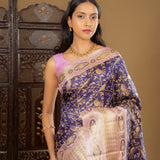 Dark Purple Floral Kanjivaram Silk Saree