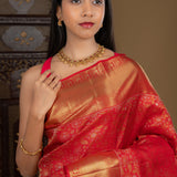 Bright Red Floral Kanjivaram Silk Saree