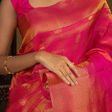 Deep Pink Floral Kanjivaram Silk Saree