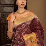 Mulberry Purple Floral Kanjivaram Silk Saree