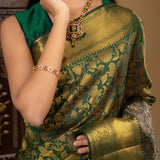 Bottle Green Floral Kanjivaram Silk Saree