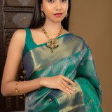 Pine Green Meenakari Kanjivaram Silk Saree