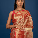 Golden Red Zari Woven Kanjivaram Silk Saree