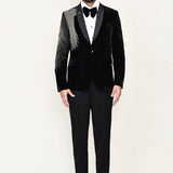 Black Velvet Suit Set With Bow