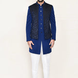 Royal Blue Jacquard Suit Set With Rayon Jacket