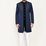 Navy Blue Velvet Sherwani Set