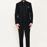 Black Jacquard Sherwani Set