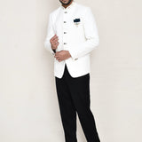 White Cotton Linen Prince Coat With Pant
