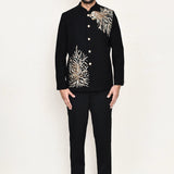 Black Polyester Sherwani Set