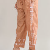White And Brown Cotton Chikankari Suit Set
