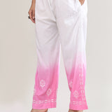 White And Pink Cotton Chikankari Suit Set