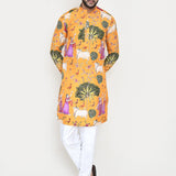 Yellow Rayon Set With Digital Print And Sequins Work