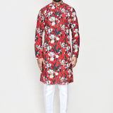 Red Rayon Kurta Set With Digital Printed