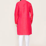 Red Art Silk Plain Kurta Set