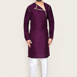 Burgundy Art Silk Kurta Set With Designer Neck