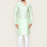 Soft Pistachio Green Art Silk Kurta Set With Designer Neck
