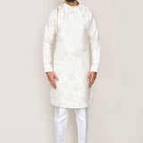Cream Jacquard Silk Kurta Set