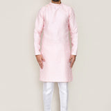 Soft Pink Silk Kurta Set With Boat Neck