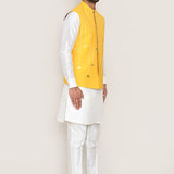 Yellow Silk Jacket With Threadwork