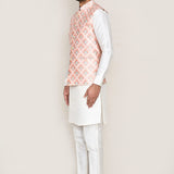 Peach Silk Jacket With Sequins And Threadwork