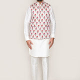 Moon White Art Silk Kurta Set With Floral Jacket