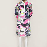 White Satin Silk Printed Kurta Set
