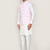 Paper White Art Silk Kurta Set With Pink Jacket