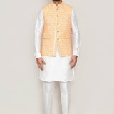 Orange Cotton Jacket With Threadwork