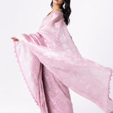 Rose Pink Viscose Jacquard Saree With Scallop Border