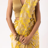 Bright Yellow Viscose Jacquard Saree With Scallop Border