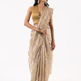 Dark Beige Viscose Jacquard Saree With Scallop Border