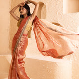 Pink Silk Tissue Saree With Fancy Border