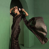 Black Chanderi Saree With Zari Stripes