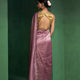 Turkish Rose Pink Chanderi Saree With Zari Stripes