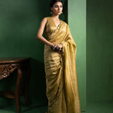 Ochre Yellow Chanderi Saree With Zari Stripes