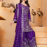 Royal Purple Silk Embroidered Sharara Set