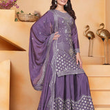 Dark Mauve Purple Silk Embroidered Sharara Set