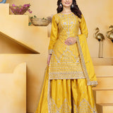 Bright Yellow Embroidered Crepe Sharara Set