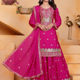 Royal Pink Silk Embroidered Sharara Set