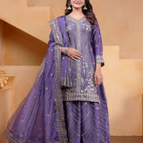 Mauve Purple Silk Embroidered Sharara Set