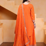 Bright Orange Silk Embroidered Sharara Set