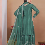Dark Green Floral Embroidered Silk Sharara Set