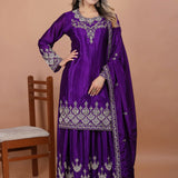 Royal Purple Embroidered Silk Sharara Set