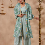 Light Green Cotton Printed Indo-Western Co-Ord Set