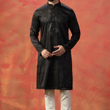 Black Silk Blend Embroidered Kurta